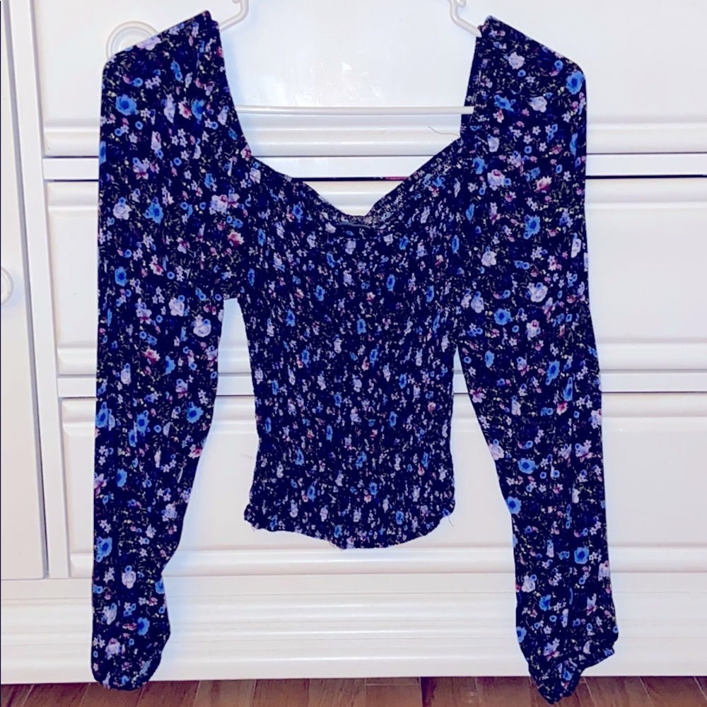 Blue off shoulder crop top